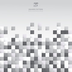 Abstract white and gray squares pattern pixel background design with copy space