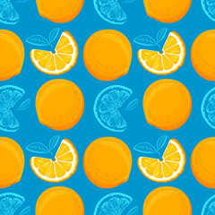 Orange vector seamless pattern. Sketch oranges. Citrus fruit background. Elements for menu, greeting cards, wrapping paper, cosmetics packaging, posters etc