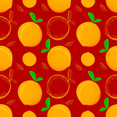 Orange vector seamless pattern. Sketch oranges. Citrus fruit background. Elements for menu, greeting cards, wrapping paper, cosmetics packaging, posters etc