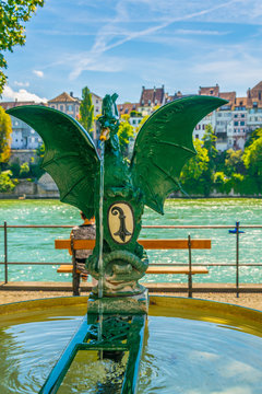 Dragon-shaped drinking fountain in Basel, Switzerland