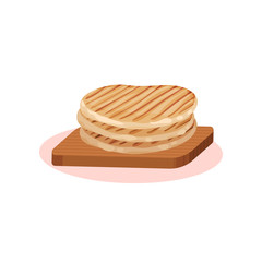 Grilled wheat cakes on a wooden board, Bulgarian cuisine national food dish vector Illustration on a white background