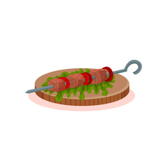 Barbeque kebabs on skewers on a plate, Bulgarian cuisine national food dish vector Illustration on a white background