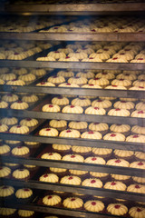 Modern bakery in confectionery factory. Cookies in the oven