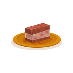 Piece of traditional Malaysian cake. Sweet dessert on plate. Food theme. Flat vector icon