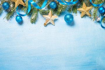 Christmas background decoration on blue.