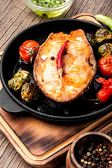 Baked salmon steak