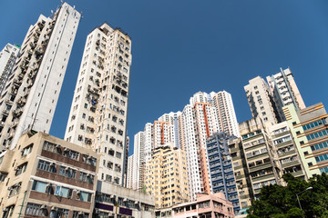 Fototapeta na wymiar Apartment towers in the very densly populated city of Aberdeen in Hong Kong island in Hong Kong SAR, China.