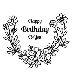 Happy birthday card with flowers hand draw vector