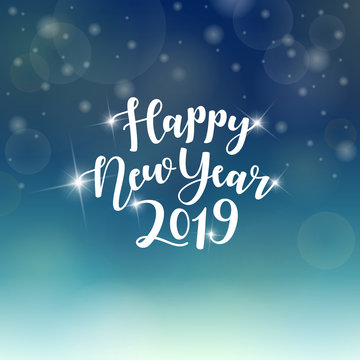 Happy New Year 2019 hand lettering text. Vector greeting card.