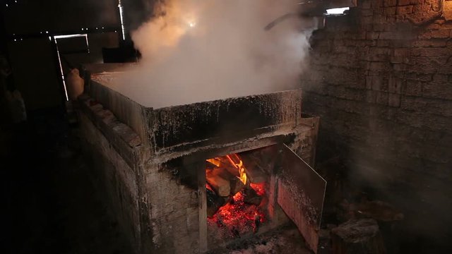Old way of making salt.A huge oven for evaporation of brine.The plant which operates 768 years. Drohobych. Ukraine