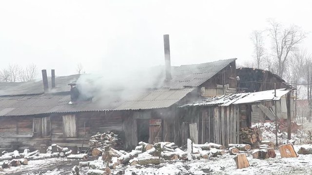 Old wooden hut.Salt plant in Drogobych Ukraine.Starting work from 1250 year