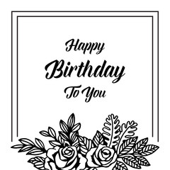 Birthday card with flowers hand draw style vector