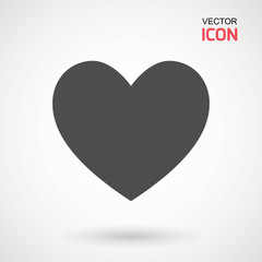 Heart Icon Vector. Love symbol. Valentine s Day sign, emblem isolated on white background with shadow, Flat style for graphic and web design, logo. EPS10 black pictogram.