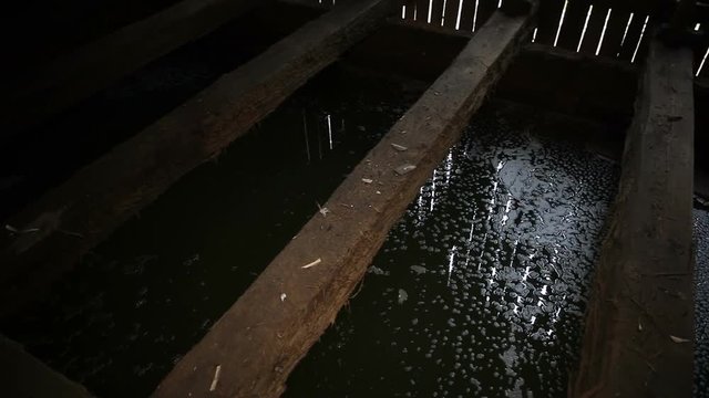 Sump with brine. The old salt mining enterprise in Drohobych.One of the first plants in Ukraine