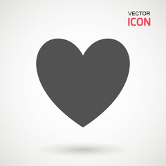 Heart Icon Vector. Love symbol. Valentine s Day sign, emblem isolated on white background with shadow, Flat style for graphic and web design, logo. EPS10 black pictogram.