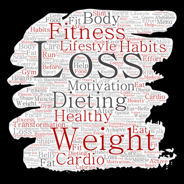 Vector conceptual weight loss healthy diet transformation paint brush paper word cloud isolated background. Collage of fitness motivation lifestyle, before and after workout slim body beauty concept