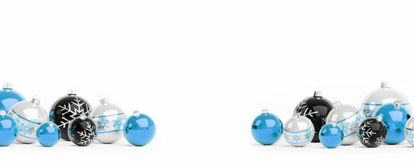 BLue and white christmas baubles isolated 3D rendering