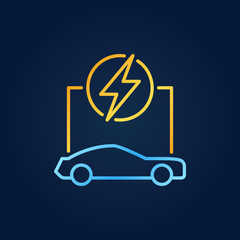 Outline electric car vector colorful icon or symbol on dark background