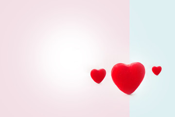 Valentines day concept, red decorate heart and dessert cup on sweet blurred background design for greeting card