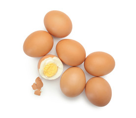 Boiled chicken eggs on white background