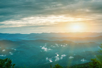 View Sunrise light morning Doi samer dao at Sri Nan National Park from Nan Province, Thailand