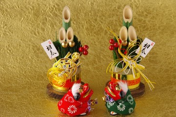 門松　正月飾り　獅子舞