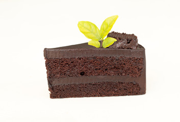 Close up of Chocolate cake sliced on white background