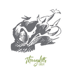 Experiences, thoughts, hijab, idea, Islam concept. Hand drawn isolated vector.