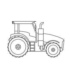 Medium sized tractor.  Line art style vector illustration of a tractor isolated. Heavy agricultural machinery for field work