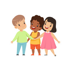 Obraz na płótnie Canvas Multicultural little kids standing together, friendship, unity concept vector Illustration on a white background.