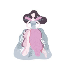 Beautiful brunette girl wearing a dress made of leaves