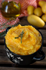 Mashed potato with autumn vegetables pumpkin, carrots
