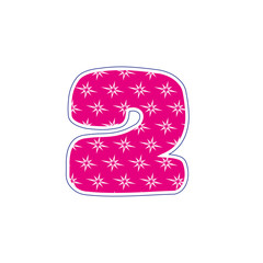 Pink number 2 with snowflakes.Vector illustration.