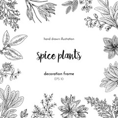 Flower frame design. hand painted illustration. Vintage sketchy style plants. . Vector illustration