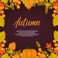 Obraz na płótnie Canvas Autumn poster with leaves and floral elements.Design perfect for prints flyers banners invitations