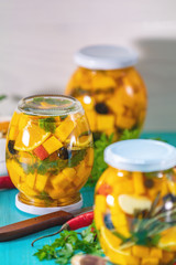 Marinated preserving jars. Fermented food