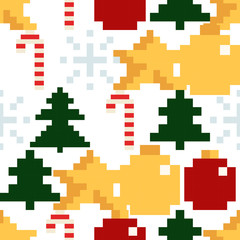 Obraz premium Colorful Pixel Pattern with Christmas Elements. Atcade games style