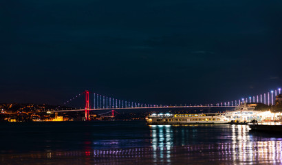Fototapeta na wymiar two bosphorus bridges in istanbul in the same frame at sunrise