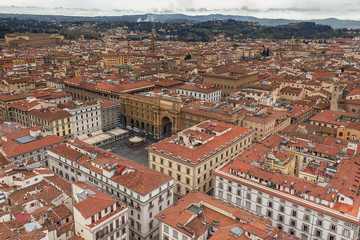 Fototapeta na wymiar top view of the red tiled roofs of the italian city of Florence.