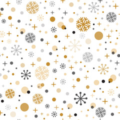 Modèle sans couture de vecteur de temps de Noël décoratif avec fond d& 39 hiver snpwflakes gris noir doré