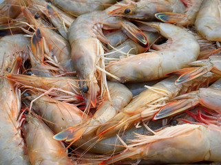 Fresh shrimp, in plastic baskets