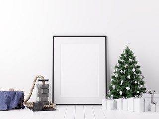 Mock Up Poster Frame with Christmas Winter Decoration