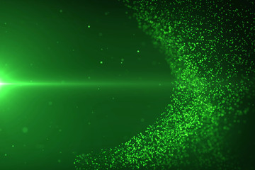 Floating particles wave green futuristic background Computer genegated