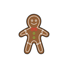 Gingerbread man vector graphic outlined illustration icon. Festive, holiday sweet and cute gingerbread christmas cookie decorated with white and colorful sugar icing.