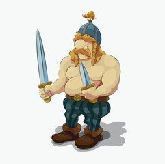 Blond barbarian armed with a sword and knife vector illustration