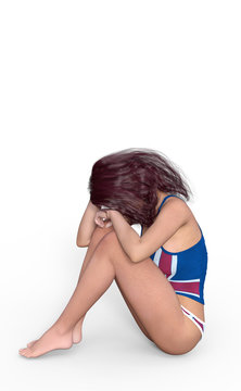3D render woman dressed in the flag of the united kingdom crying for the brexit