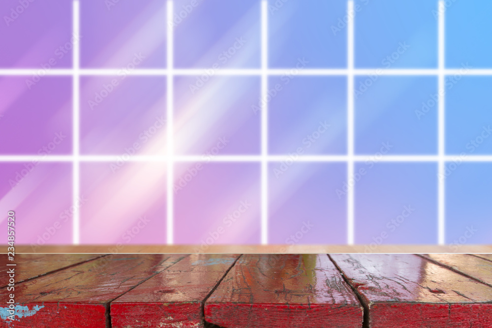 Canvas Prints wooden desk with blurred light bokeh abstract background