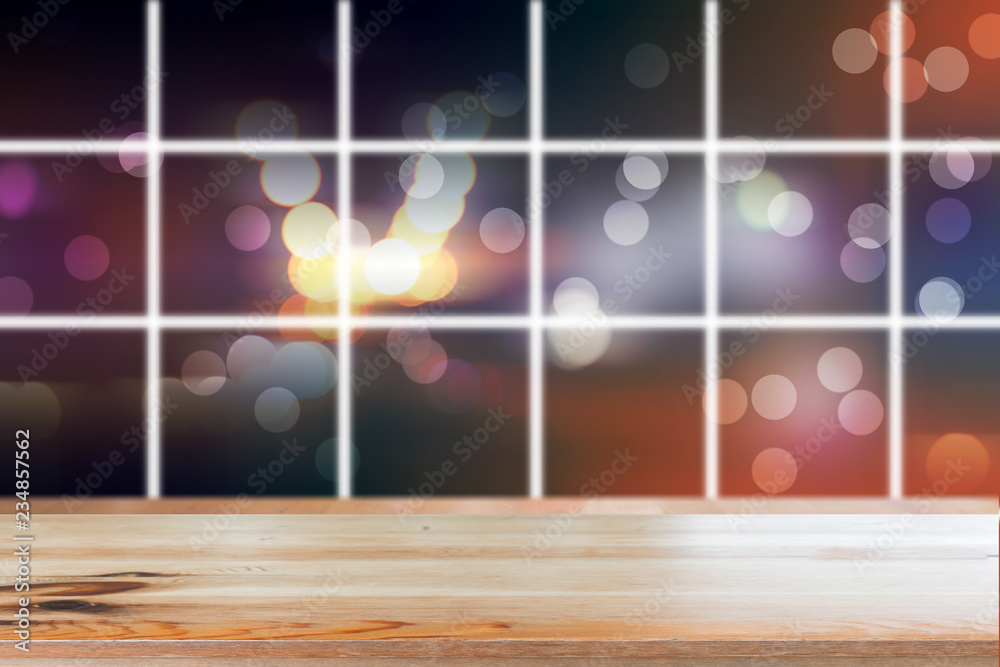 Canvas Prints wooden desk with blurred light bokeh abstract background