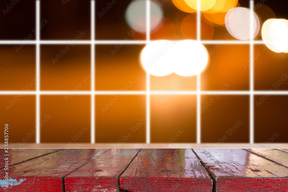 Canvas Prints wooden desk with blurred light bokeh abstract background