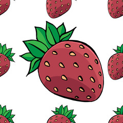 Vector illustration of a seamless pattern of juicy strawberries. Hand drawn strawberry.